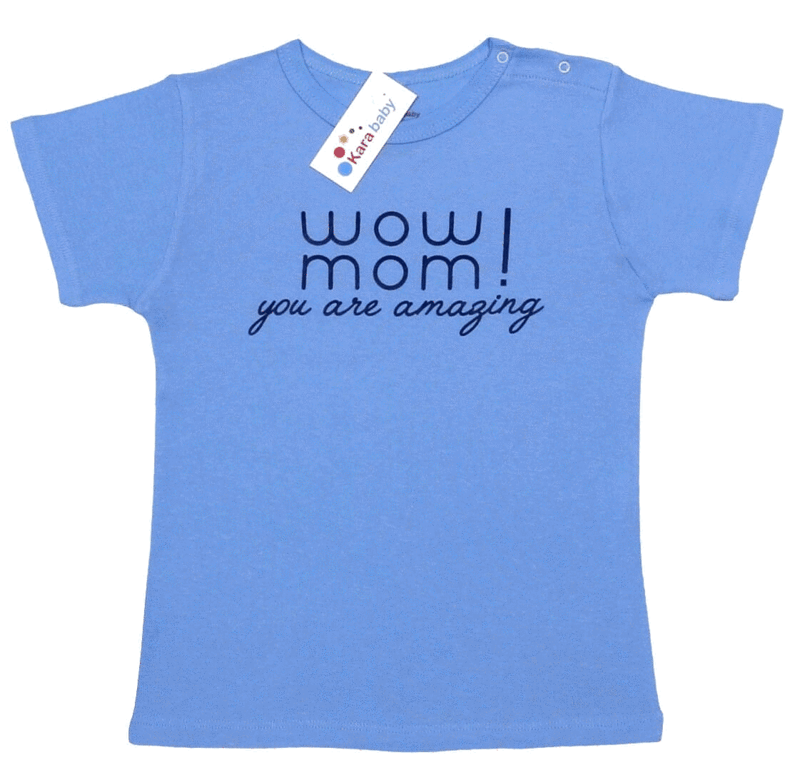 Bluza Copii Maneca Scurta, Bleu, "wow Mom!"