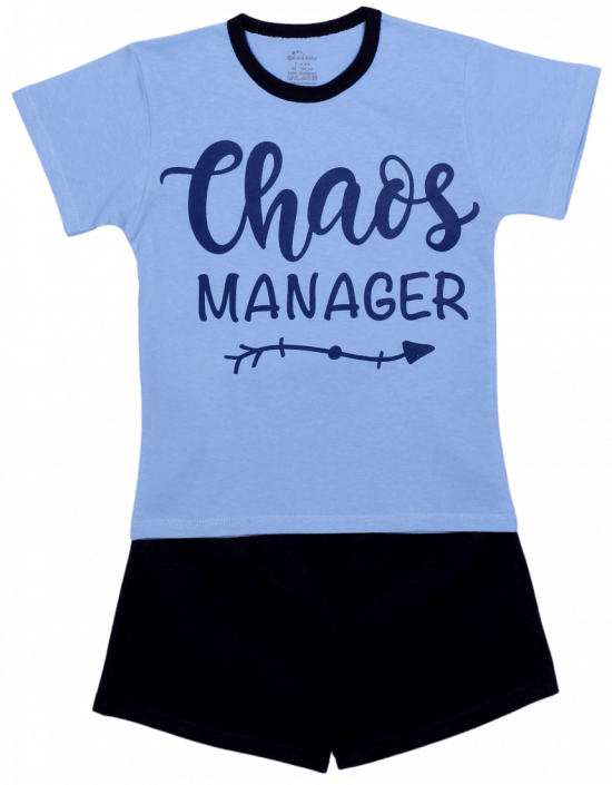 Pijama De Vara Pentru Bebe, Bleu Cu Bleumarin "chaos Manager"