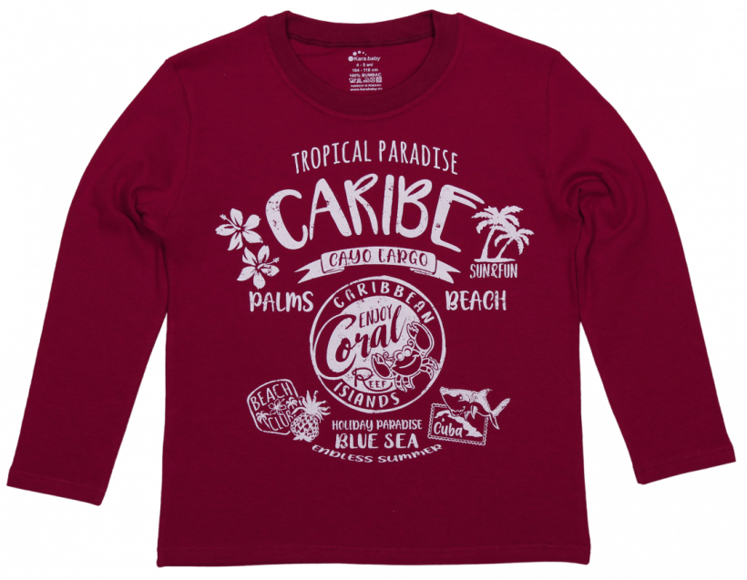 Tricou Bebe, Cu Maneca Lunga, Bordeaux, "caribe"