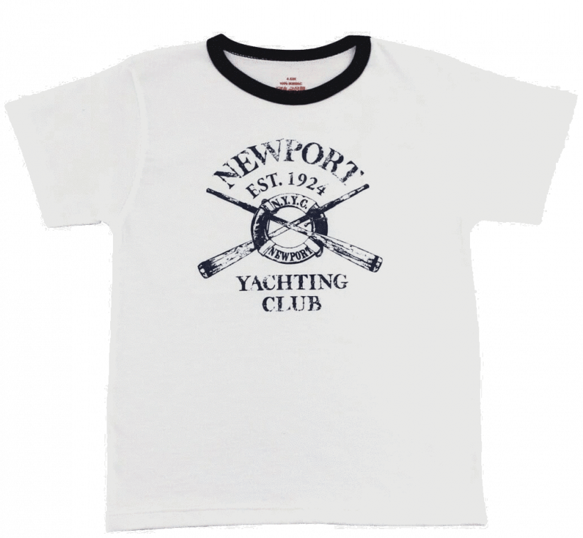 Tricou Bebe Maneca Scurta, Alb Cu Bleumarin "newport"