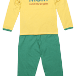 Pijama bebe, cu maneca lunga, bicolora (galben cu verde)