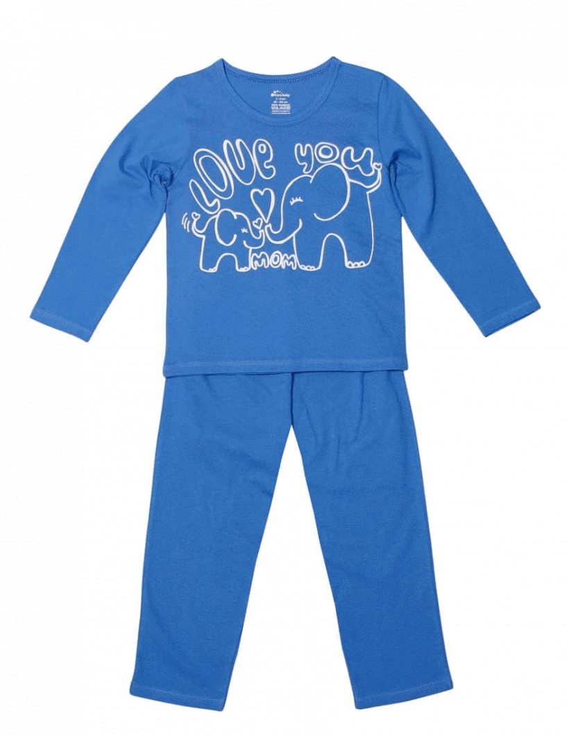 Pijama bebe, cu maneca lunga, albastra, "elefanti"